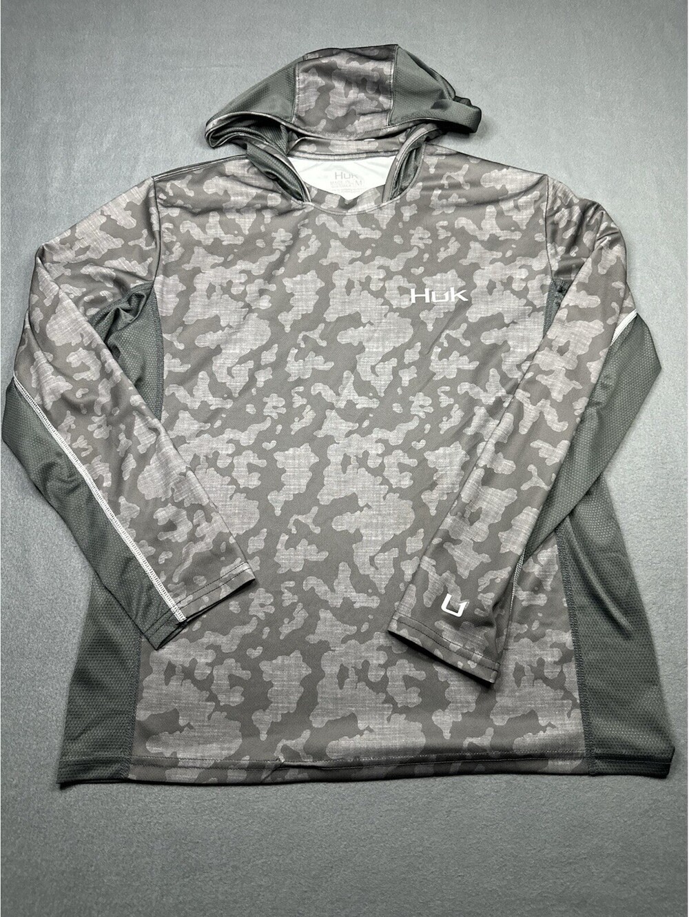 Huk Shirt Mens M Gray Camo Hooded Long Sleeve Performance Fishing Jersey Men